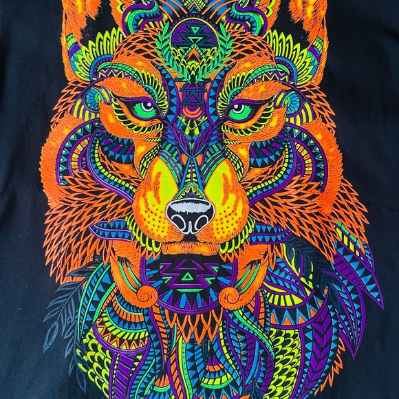 Yazbek Wolf Graphic Tee Black Psychedelic Mens M - Picture 5 of 7